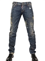 DSQUARED - 19CM PAINTED DENIM SLIM FIT JEANS