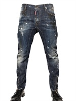 DSQUARED - 17CM PAINTED DENIM BIKER JEANS