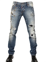 DSQUARED - 19CM ROUND STUDDED SLIM FIT JEANS