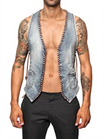 DSQUARED - WOVEN LEATHER & DENIM VEST
