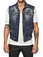 DSQUARED - DENIM AND LEATHER EAGLE PATCH VEST