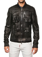 DSQUARED - MULTI POCKET BOMBER LEATHER JACKET