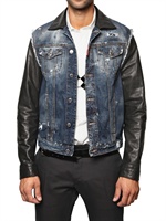 DSQUARED - DENIM & LEATHER EAGLE PRINT SPORT JACKET