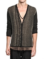 ANN DEMEULEMEESTER - JACQUARD LEINEN BAUMWOLL STRICK SWEATER