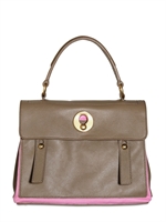 YVES SAINT-LAURENT - MUSE TWO SMALL LEATHER & CANVAS TOP HAND