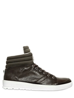 DIOR HOMME - CANVAS AND CALFSKIN HIGH TOP SNEAKERS