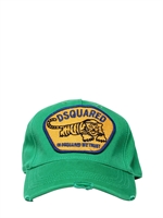 DSQUARED - CAPPELLO DI COTONE STAMPA TIGRE CON LOGO DSQUARED