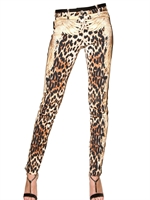ROBERTO CAVALLI - JEANS IN DRILL STRETCH STAMPA LEOPARDO