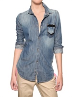 DSQUARED - LEATHER BOW DENIM SHIRT