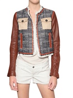 DSQUARED - LEATHER SLEEVE BOUCLE JACKET