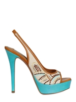LERRE - 130MM EMBROIDERED CANVAS & PATENT SANDAL