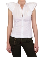 DSQUARED - RUFFLED COTTON CHAMBRAY SHIRT