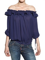 DSQUARED - RUFFLED SILK GEORGETTE TOP