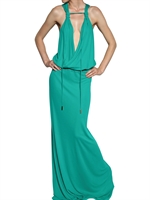 DSQUARED - LEATHER BELT VISCOSE CREPE LONG DRESS