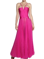 DSQUARED - PLEATED SILK CHIFFON LONG DRESS