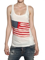 DSQUARED - FLAG EMBROIDERED COTTON JERSEY TANK TOP