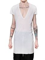RICK OWENS - V-NECK SILK BLEND VISCOSE JERSE T-SHIRT