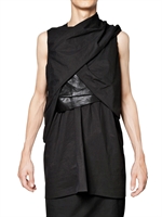 RICK OWENS - MAGLIA IN POPELINE STRETCH E PELLE