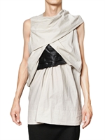 RICK OWENS - MAGLIA IN POPELINE STRETCH E PELLE