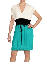 SPACE - PLEATED CREPE - TURQUOISE/WHITE