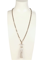 RADÀ - BEADED TASSLE NECKLACE - WHITE