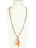 RADÀ - BEADED TASSLE AND FEATHER NECKLACE - ORANGE
