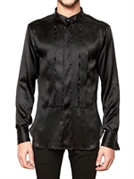 JOHN GALLIANO - STRETCH SEIDEN SATIN PLISSIERTES HEMD