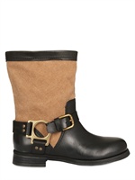 DOLCE & GABBANA - 30MM BIKER LEATHER AND CANVAS BOOTS