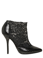 DOLCE & GABBANA - 110MM PYTHON & LACE POINTY LOW BOOTS