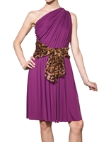 GIAMBATTISTA VALLI - LEOPARD PRINTED BELT VISCOSE JERSEY DRES - PURPLE