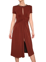 BURBERRY LONDON - EMBROIDERED VISCOSE JERSEY DRESS
