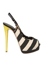 GIUSEPPE ZANOTTI - 140MM LEATHER & CANVAS SLING BACK PUMPS