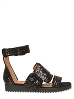 GIVENCHY - GLITTER & SUEDE BUCKLED FLATS
