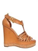 CHLOE' - 100MM LEATHER T-BAR SANDAL WEDGES