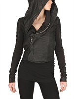 RICK OWENS - KAPUZEN BLISTERED NAPPA LEDER JACKE