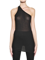 RICK OWENS - ONE SHOLDER RIBBED SILK VISCOSE TANK TOP