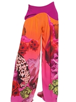 ROBERTO CAVALLI - PANTALONI IN GEORGETTE DI SETA STAMPA FIORI