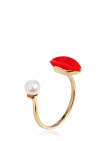 DELFINA DELETTREZ - ANELLO CON LABBRA ROSSE E PERLA