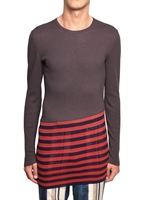 LANVIN - STRIPED AND RIBBED KNIT COTTON SWEATER