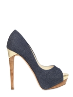 RUPERT SANDERSON - DECOLLETÈ IN DENIM E PELLE DORATA LAMINATA 130MM