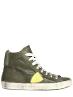 PHILIPPE MODEL - DIRTIED LEDER BADGE HOHE SNEAKERS