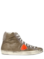 PHILIPPE MODEL - DIRTIED LEDER BADGE HOHE SNEAKERS