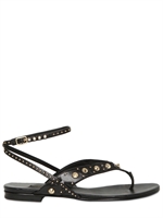 PIERRE BALMAIN - LEATHER SPIKES ANKLE STRAP THONG FLATS