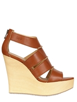 SERAFINI - 110MM LEATHER ETOILE SANDAL WEDGES - TAN