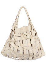 SALAR - JUNI WOVEN LEATHER SHOULDER BAG - WHITE