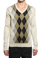 PRINGLE OF SCOTLAND - BAUMWOLL STRICK ARGYLE V-NECK SWEATER