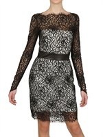 OSMAN - LEATHER BELTED LACE DRESS