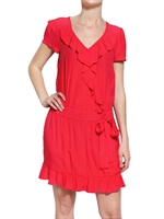 2 TWO - FAUX WRAP CREPE DRESS - RED