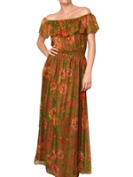 TRAFFIC PEOPLE - FLOWER PRINT SILK CHIFFON LONG DRESS - BROWN