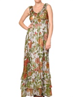 TRAFFIC PEOPLE - RUCHED FLOWER PRINTED CHIFFON LONG DRESS - MULTI